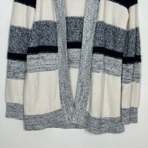 LOFT Cardigan Sweater Women's Size Small Blue Marled Striped Knit Open Front - Picture 4 of 9